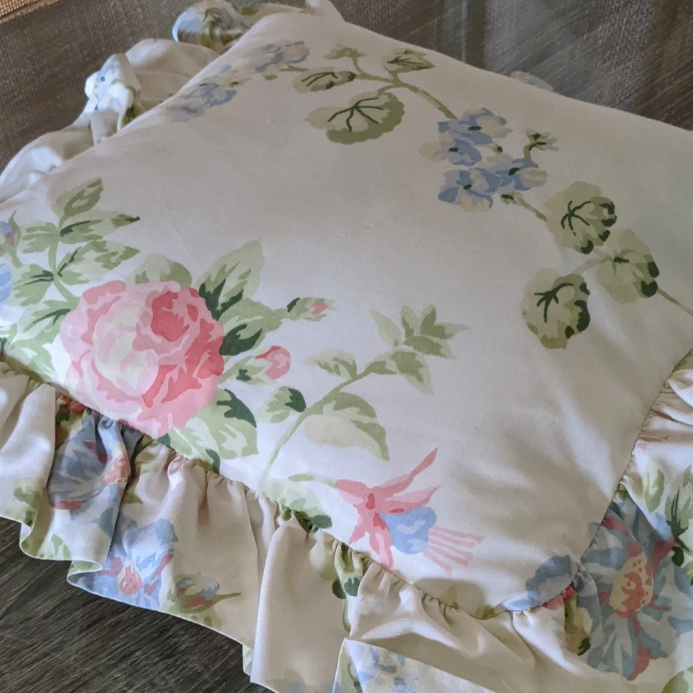 Square Floral Bloom With Ruffle Throw Pillow Cottage Rose Hydrangea Sweet
